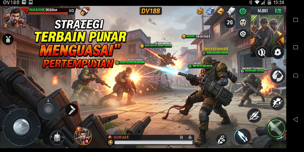 Screenshot utama gameplay DV188 yang menunjukkan pertempuran strategi.