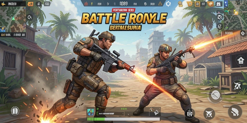 Tampilan gameplay seru di IND89, penuh dengan aksi Battle Royale.